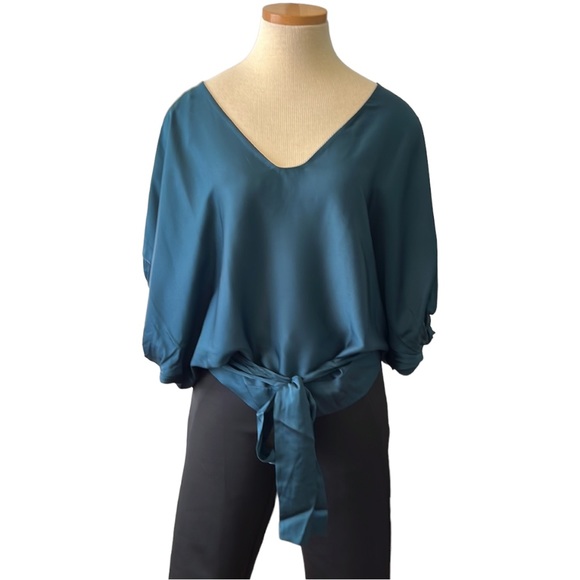 Diane von Furstenberg 'Edna' Silk Sash-Tie Blouse, Dark Teal, size 6 - Picture 6 of 16